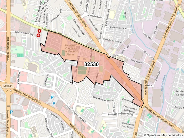 Mapa del código postal 32530, Juárez, Chihuahua