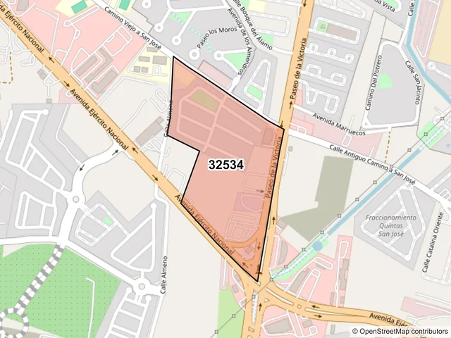 Mapa del código postal 32534, Juárez, Chihuahua