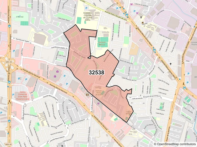 Mapa del código postal 32538, Juárez, Chihuahua