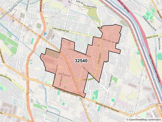Mapa del código postal 32540, Juárez, Chihuahua