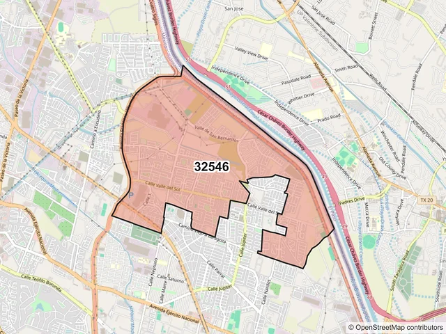 Mapa del código postal 32546, Juárez, Chihuahua