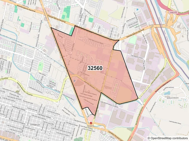 Mapa del código postal 32560, Juárez, Chihuahua