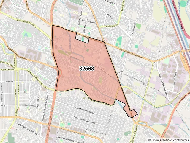 Mapa del código postal 32563, Juárez, Chihuahua