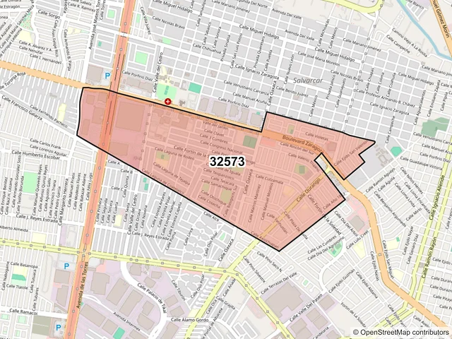 Mapa del código postal 32573, Juárez, Chihuahua
