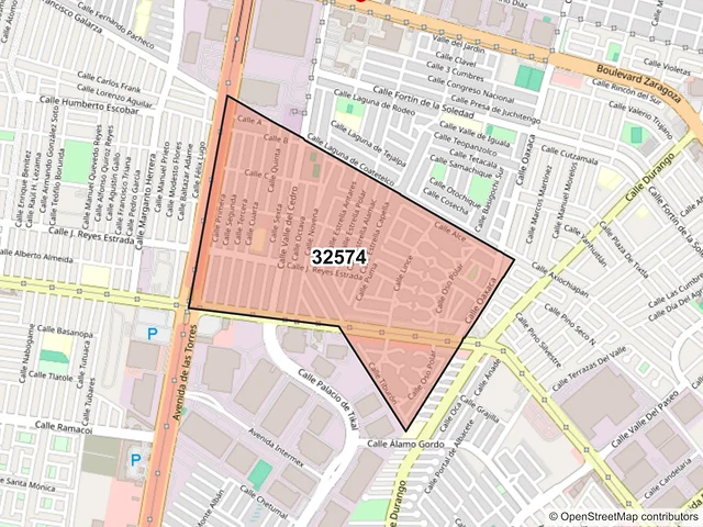 Mapa del código postal 32574, Juárez, Chihuahua