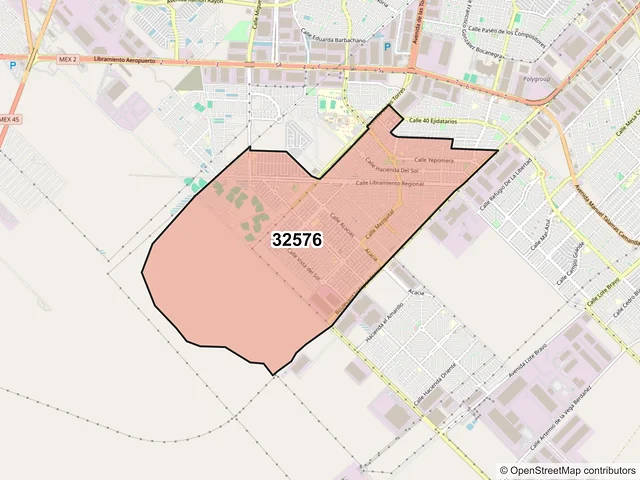 Mapa del código postal 32576, Juárez, Chihuahua