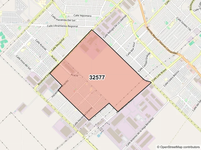 Mapa del código postal 32577, Juárez, Chihuahua