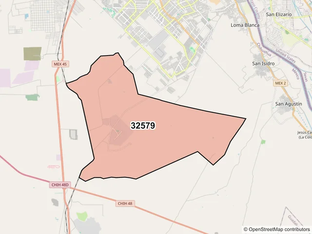Mapa del código postal 32579, Juárez, Chihuahua