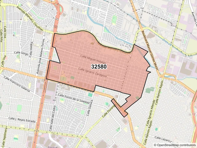 Mapa del código postal 32580, Juárez, Chihuahua