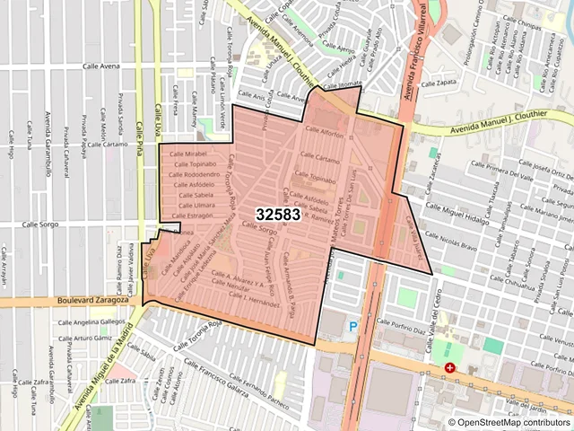 Mapa del código postal 32583, Juárez, Chihuahua