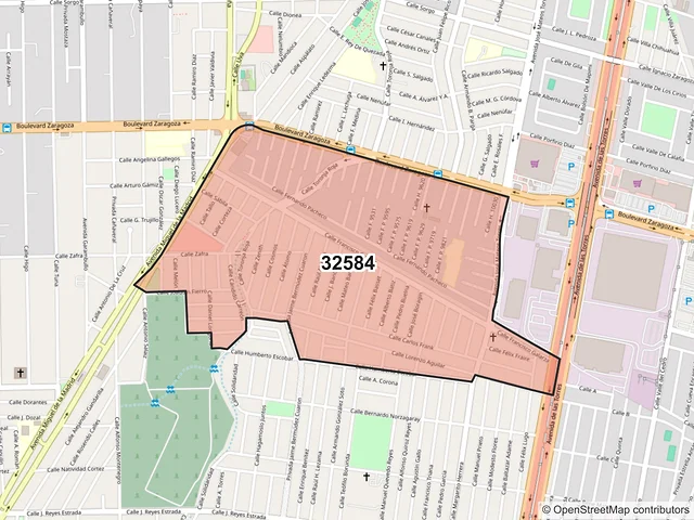 Mapa del código postal 32584, Juárez, Chihuahua