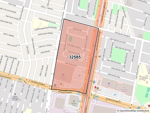 Mapa del código postal 32585, Juárez, Chihuahua