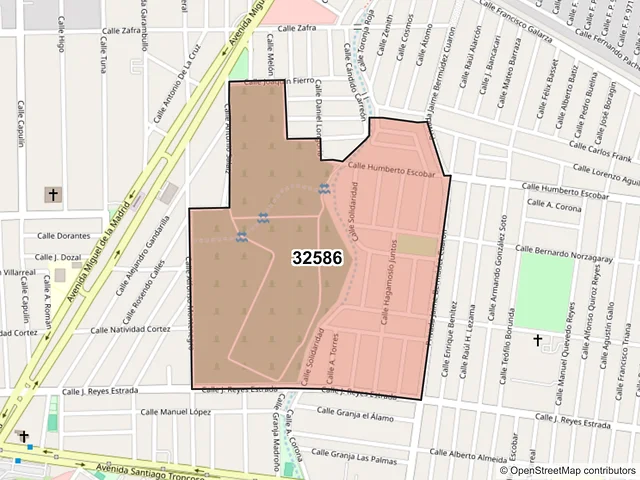 Mapa del código postal 32586, Juárez, Chihuahua