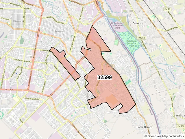 Mapa del código postal 32599, Juárez, Chihuahua