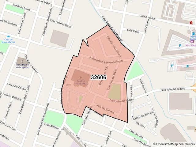 Mapa del código postal 32606, Juárez, Chihuahua