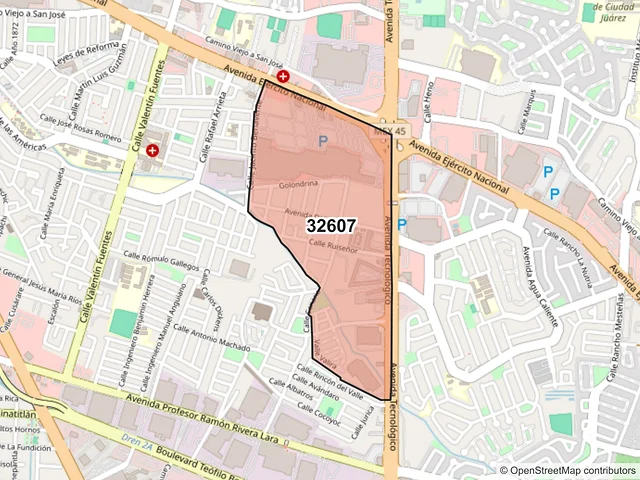 Mapa del código postal 32607, Juárez, Chihuahua
