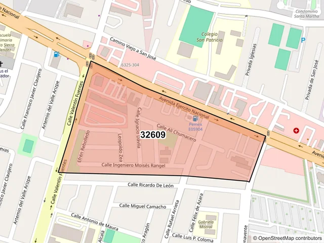 Mapa del código postal 32609, Juárez, Chihuahua
