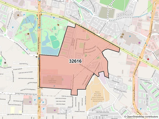 Mapa del código postal 32616, Juárez, Chihuahua