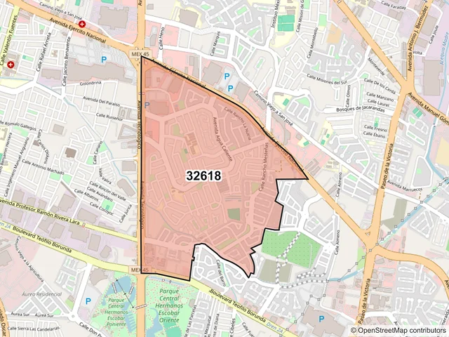 Mapa del código postal 32618, Juárez, Chihuahua