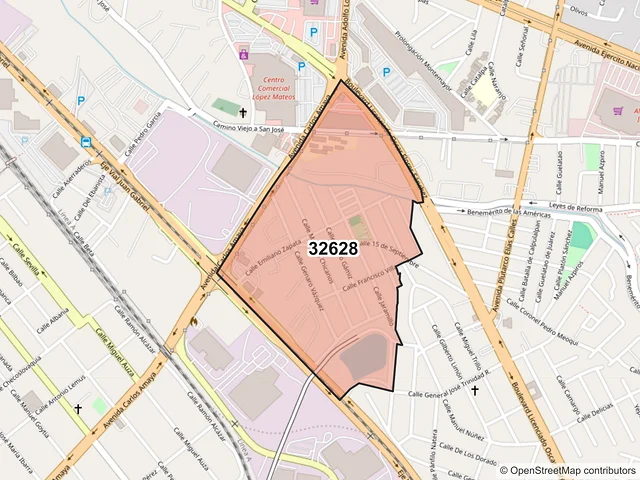 Mapa del código postal 32628, Juárez, Chihuahua