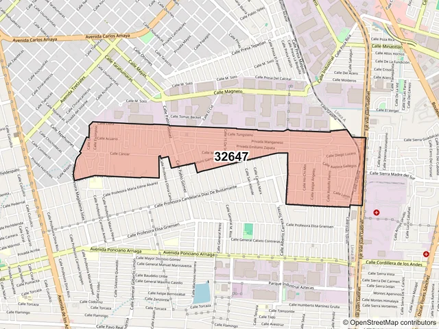 Mapa del código postal 32647, Juárez, Chihuahua