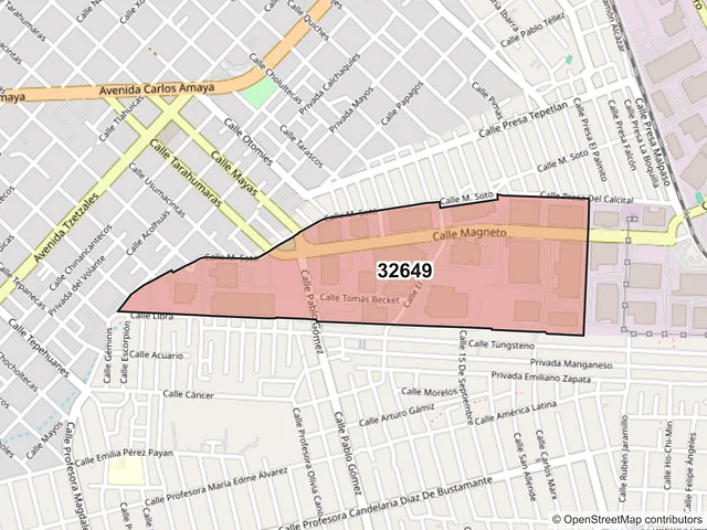 Mapa del código postal 32649, Juárez, Chihuahua