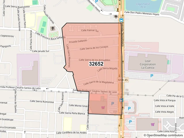 Mapa del código postal 32652, Juárez, Chihuahua