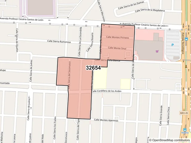 Mapa del código postal 32654, Juárez, Chihuahua