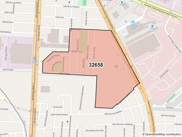 Mapa del código postal 32658, Juárez, Chihuahua