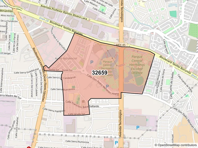 Mapa del código postal 32659, Juárez, Chihuahua