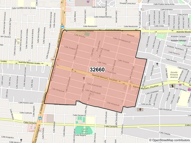 Mapa del código postal 32660, Juárez, Chihuahua