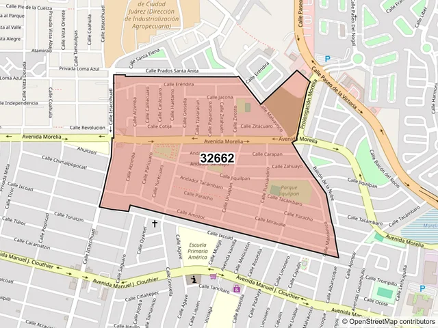 Mapa del código postal 32662, Juárez, Chihuahua