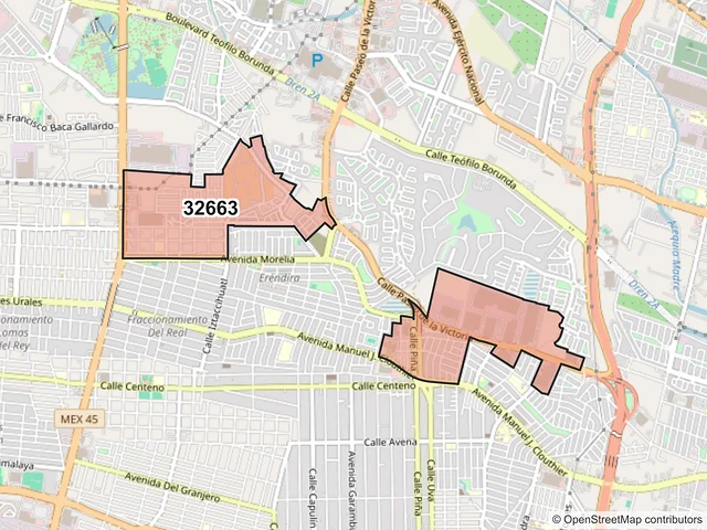 Mapa del código postal 32663, Juárez, Chihuahua