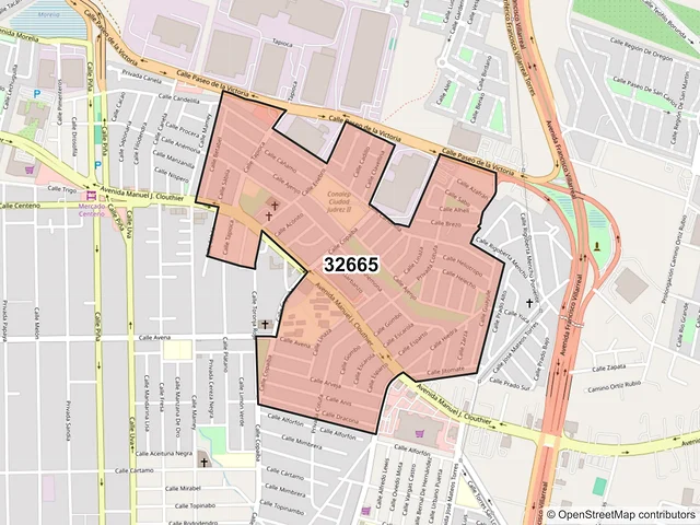 Mapa del código postal 32665, Juárez, Chihuahua