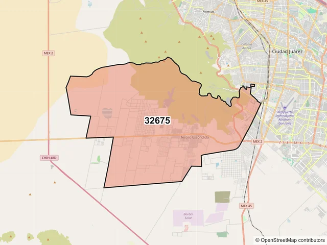 Mapa del código postal 32675, Juárez, Chihuahua
