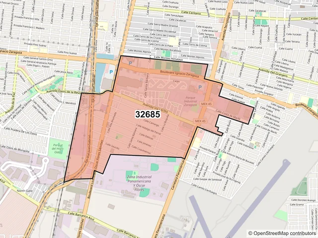 Mapa del código postal 32685, Juárez, Chihuahua
