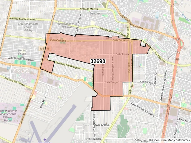 Mapa del código postal 32690, Juárez, Chihuahua