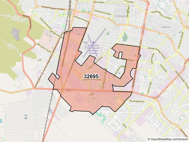 Mapa del código postal 32695, Juárez, Chihuahua