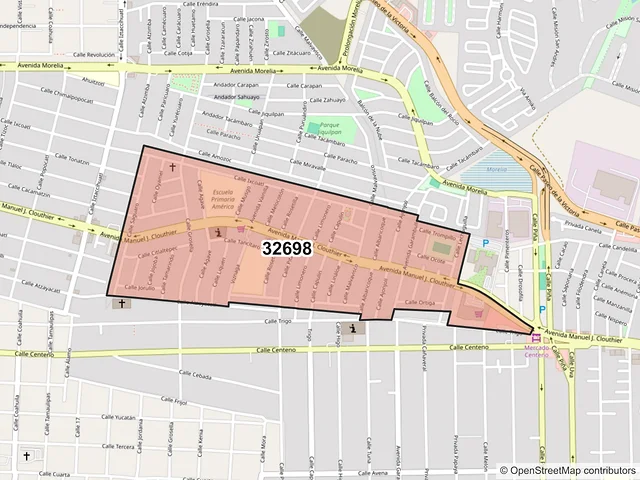 Mapa del código postal 32698, Juárez, Chihuahua