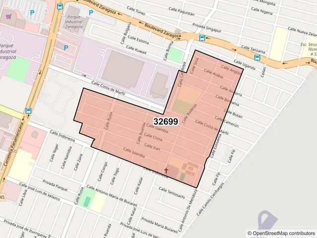 Mapa del código postal 32699, Juárez, Chihuahua
