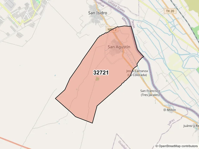 Mapa del código postal 32721, Juárez, Chihuahua