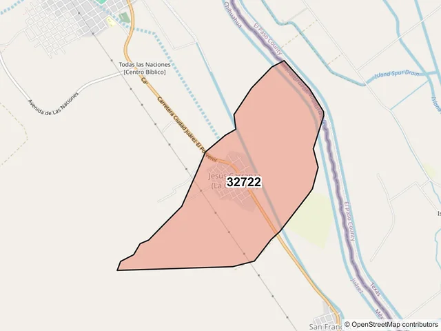 Mapa del código postal 32722, Juárez, Chihuahua