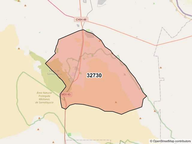 Mapa del código postal 32730, Juárez, Chihuahua