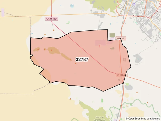 Mapa del código postal 32737, Juárez, Chihuahua
