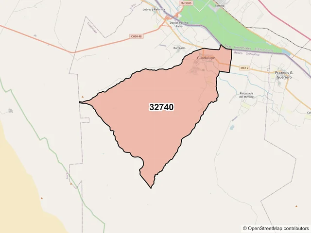 Mapa del código postal 32740, Guadalupe, Chihuahua