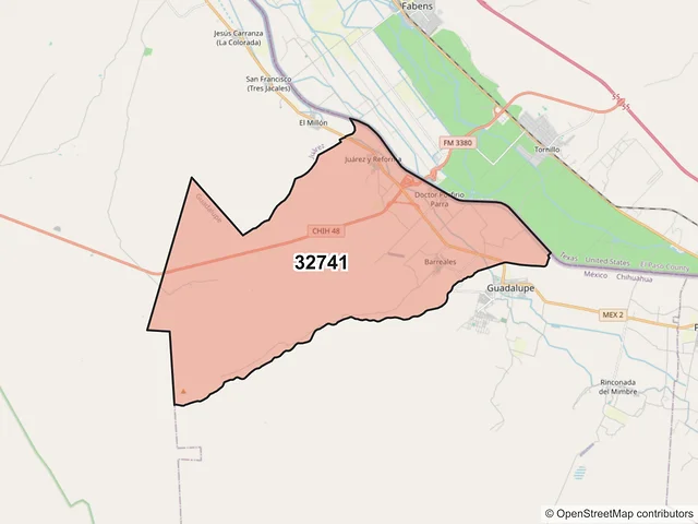 Mapa del código postal 32741, Guadalupe, Chihuahua