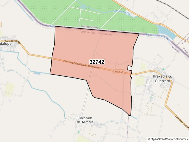 Mapa del código postal 32742, Guadalupe, Chihuahua