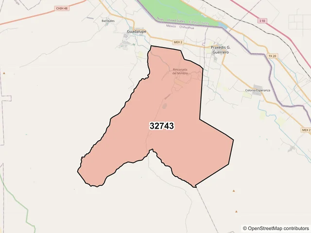 Mapa del código postal 32743, Guadalupe, Chihuahua