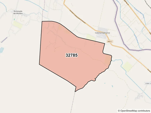 Mapa del código postal 32785, Praxedis G. Guerrero, Chihuahua