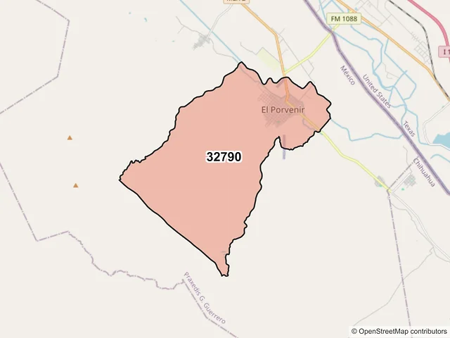 Mapa del código postal 32790, Praxedis G. Guerrero, Chihuahua
